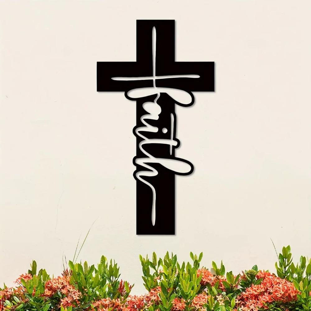 1pc Exquisite Faith Cross Metal Wall Art - Ideal Religious Gift for Christian Home Decor