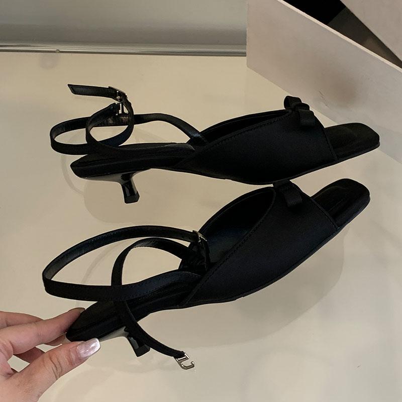 

Fashion Black Footwear Ladies Thin Heels Shoes New 2025 Female Fashion Butterfly-Knot Shallow Women Pumps Heels Shoes Sandals 5(foot 225mm)