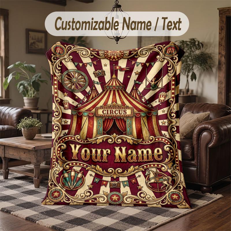 Christmas Festive Theme Throw Blanket Custom Name Text Personalized Blanket Soft Cozy Blanket for Home Sofa Bed