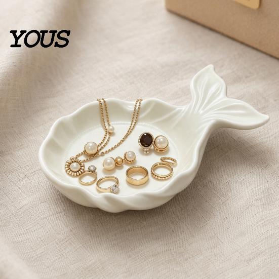 Dressing Table Organizer 3D Printed Fish Shape Jewelry Tray, Girlish Decorative Trinket Dish, Desktop Small Item Storage Tray for Dresser Entryway