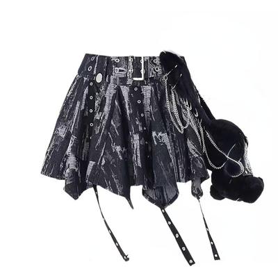 2024 Gothic Frauen Grau A-linie Rock Y2k Mini Punk Röcke 90s Ästhetischen Elegante Harajuku Vintage Denim Rock 2000s kleidung Sommer