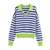 2026 European Spring Women's Striped Lapel Long Sleeve Knitwear
