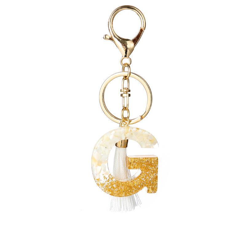 White Tassel Crystal Resin Stone Gold Foil Keychain Classic Retro Fashion Bag Accessory Practical Durable Backpack Hanging Charm