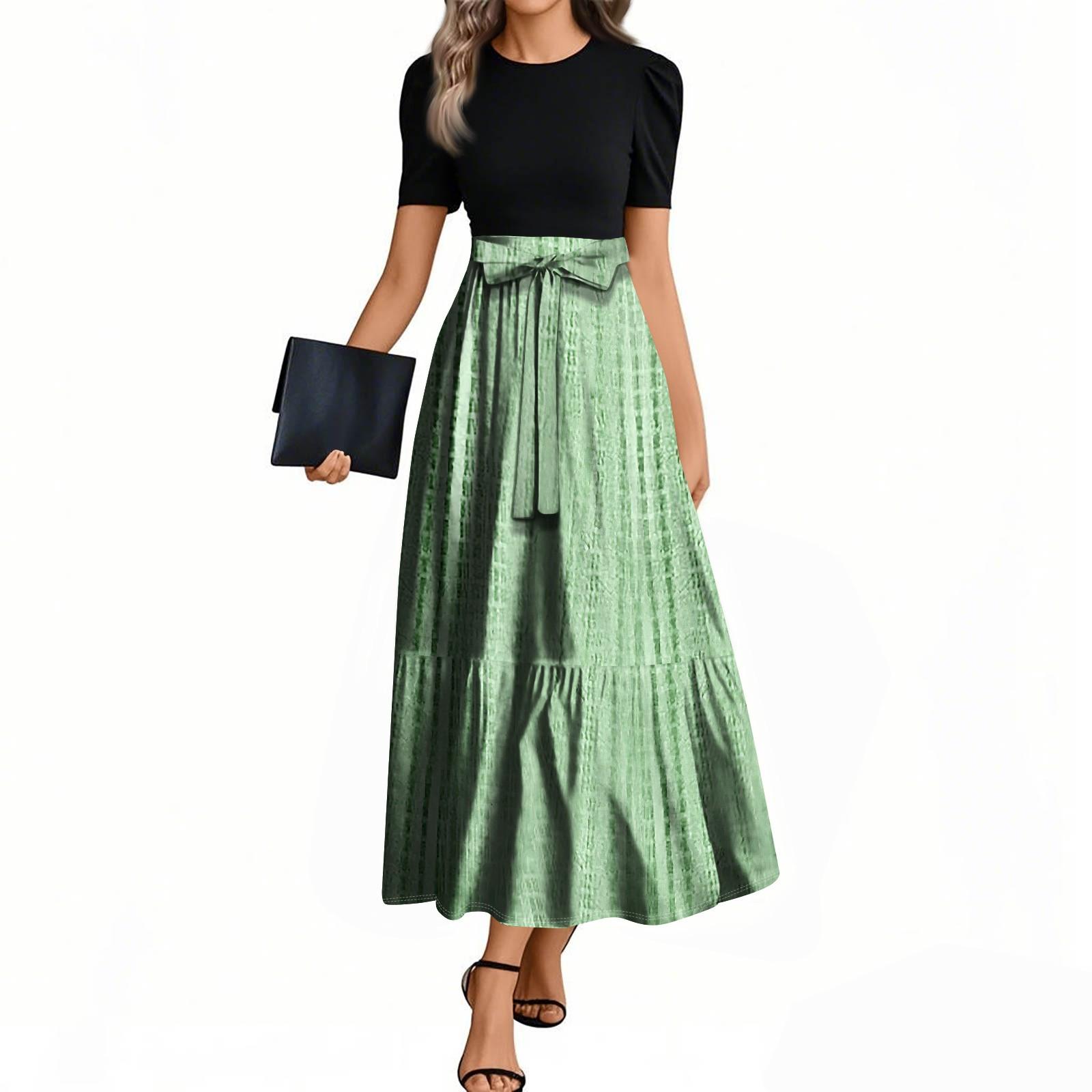 

Женские модные повседневные платья с поясом, коротким рукавом, круглым вырезом, геометрическим узором, элегантные платья с темпераментом M тёмно-синий