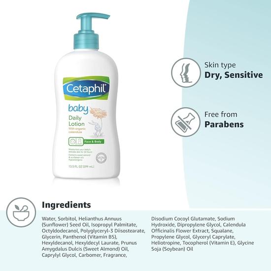 Cetaphil Baby Tageslotion mit Bio-Calendula, Süßmandelöl und Sonnenblumenöl, Pumpflasche