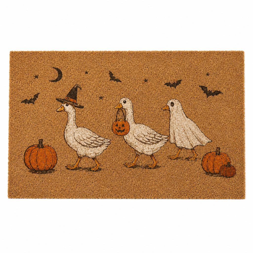 Cute Ducks Halloween Doormat Witch Duck Pumpkin Printed Mats Custom Personalized Housewarming Gifts Coir Rug For Holiday Decor