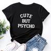 Schattig Maar Psycho Letterprint Dames T-shirt Korte Mouw Ronde Hals Los Dames T-shirt Dames T-shirt Tops Kleding Vintage T-shirt Top
