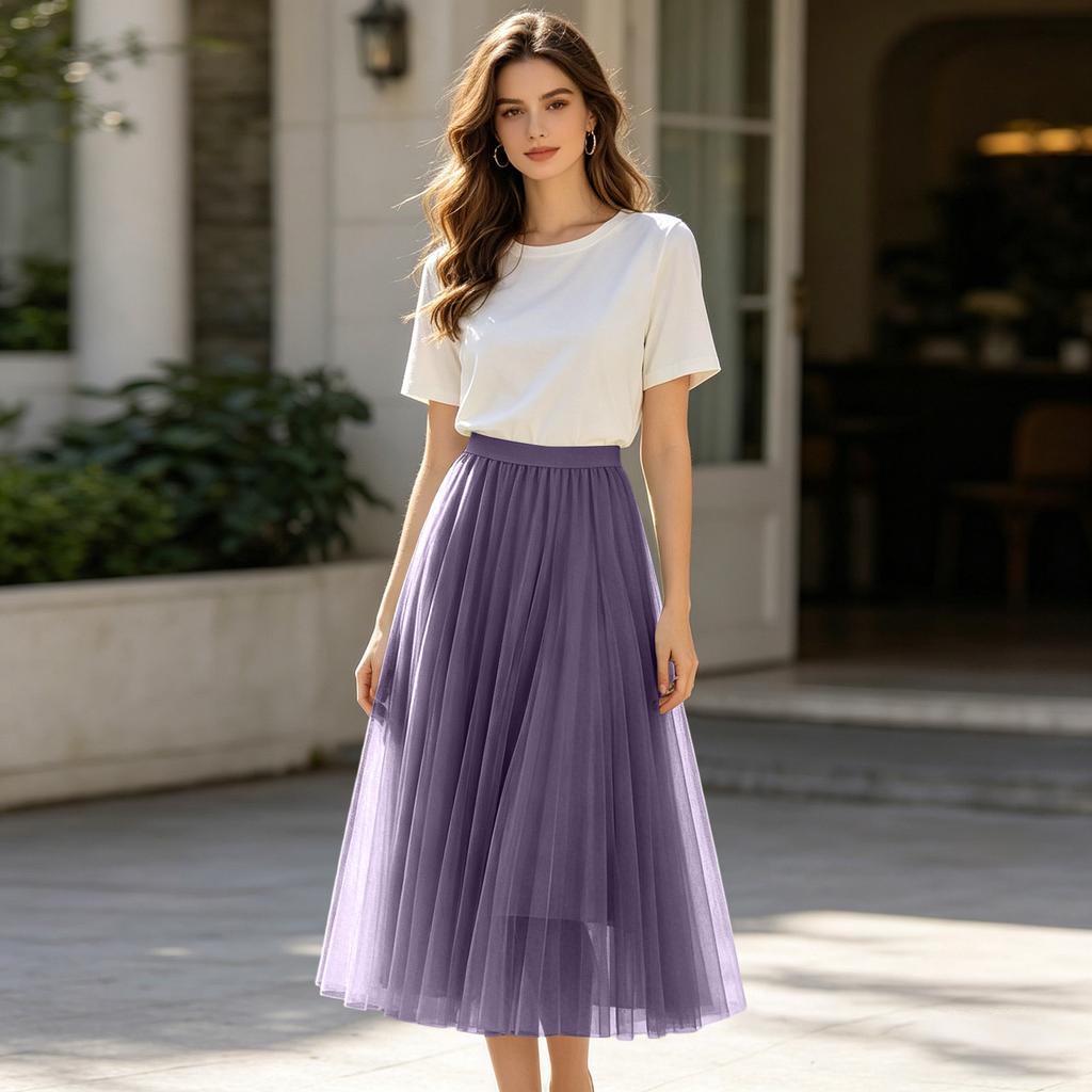Ladies' Casual And Fashionable Mesh Half Skirt Long Skirt