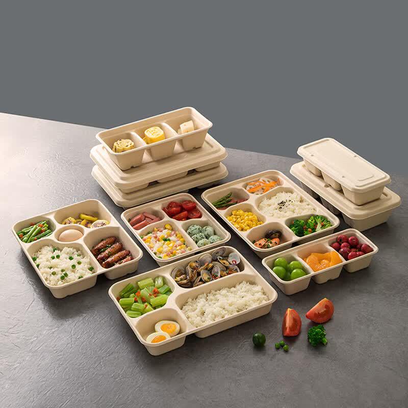 Yooho Yoomi 1400ml 5-Compartment Degradable Sugarcane Pulp Meal Containers