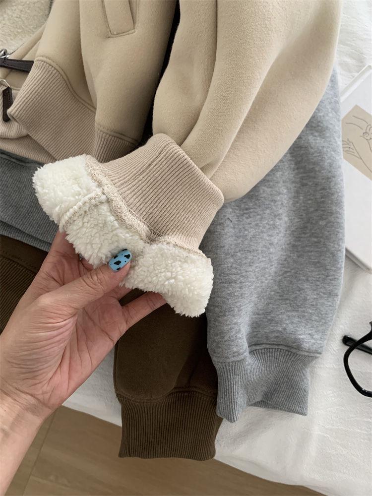 Warm Lamb Wool-Style Zipper Jacket: Autumn/Winter Casual Stand-Up Collar Sweatshirt