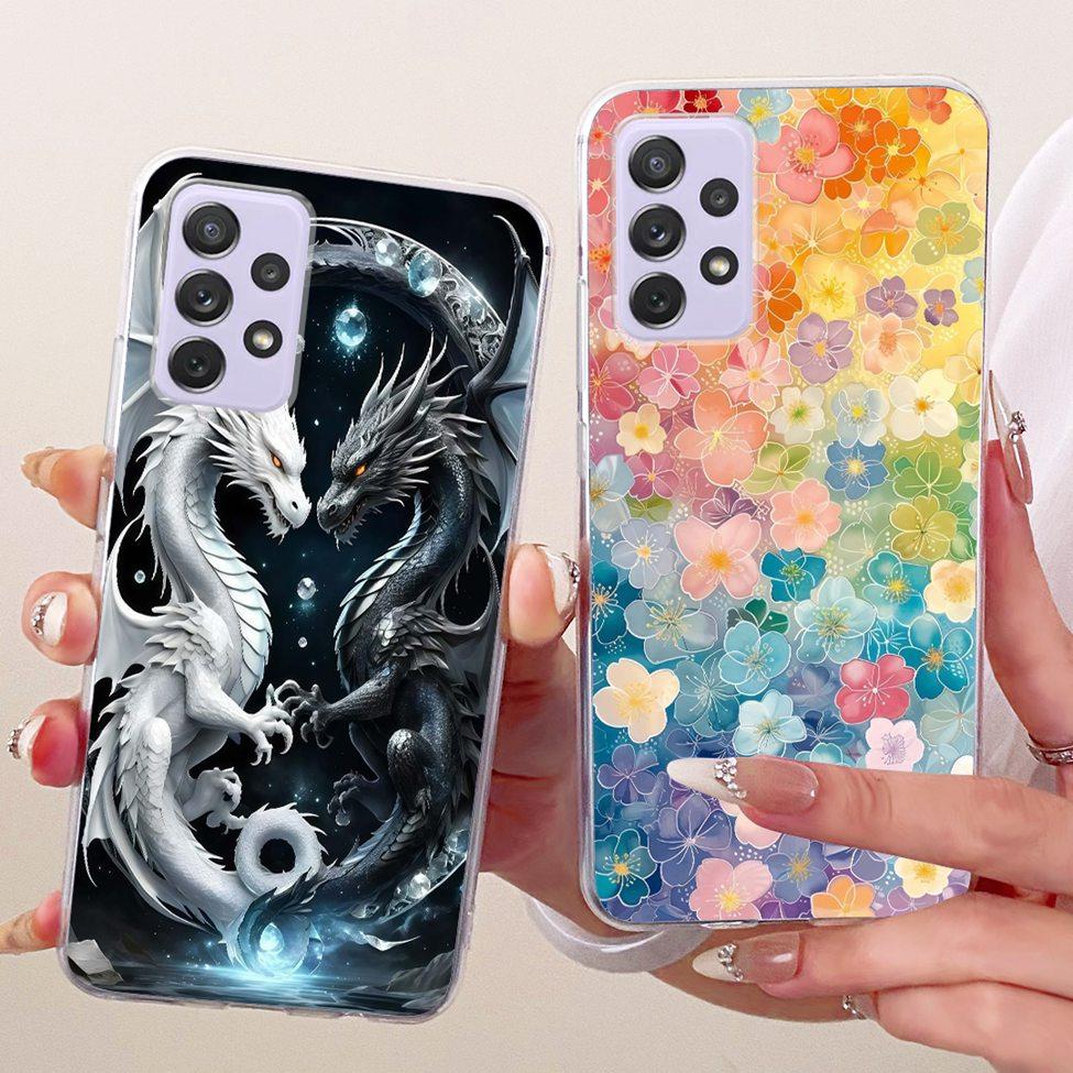 Transparent For Samsung Galaxy A72 4G Case Cute Fashion Flowers Funny Painted Casing For Samsung A72 4G SM-A725M SM-A725F Cover