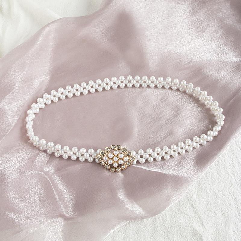 Spring and Summer Pearl Waist Chain Women's Decorative Belt with Dress Thin Elastic Waist Seal Versatile Korean Version Sweet and Elegant
