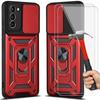 Protective Case - PROSHOP - Samsung S21 - Red - Rigid - Army Style - 2 Tempered Glass
