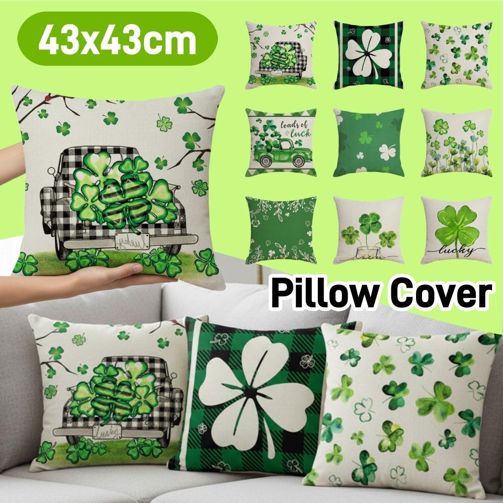 43x43cm St Patricks Day Decorations For Home Cushion Cover Clover Pillowcase Saint Patricks Irish Party Decorative Pillowcase