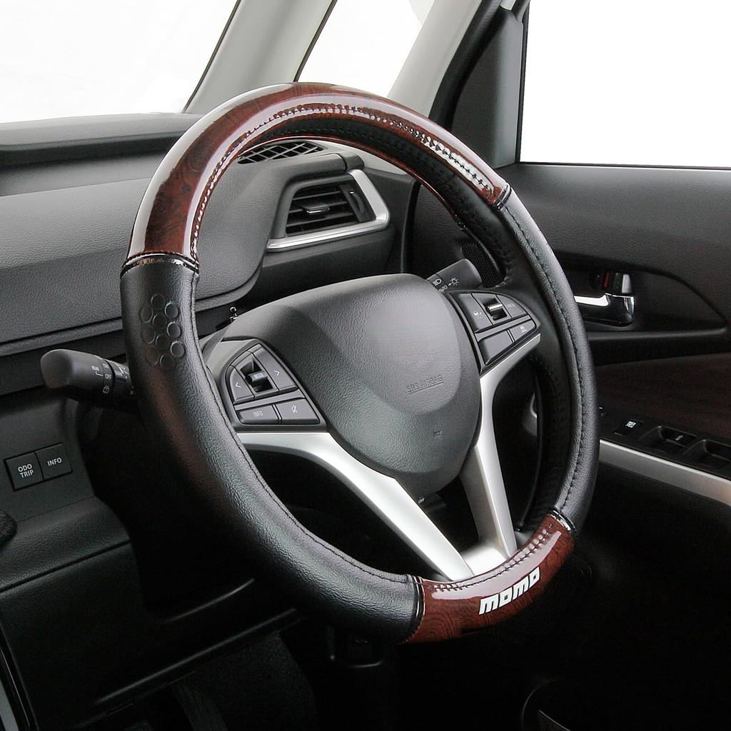 MOMO LUXURY WOOD Steering Wheel Cover, Italy, Milan, Size S, Black/Brown Wood