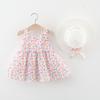 Summer Girls Cotton Princess Dress With Hat Large Bowknot Front Cute Kids Clothing For Little Girl Party Wear