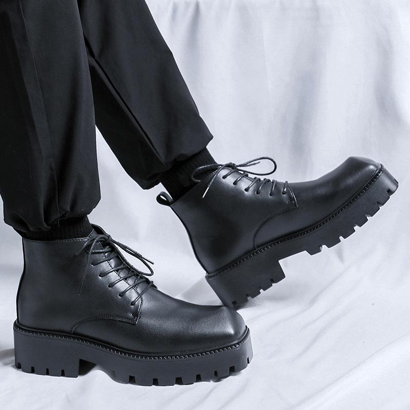 Men Luxury Fashion Original Leather Boots Lace-up Pointed Toe Shoes Cowboy Platform Boot  Designer Cool Ankle Botas Hombre