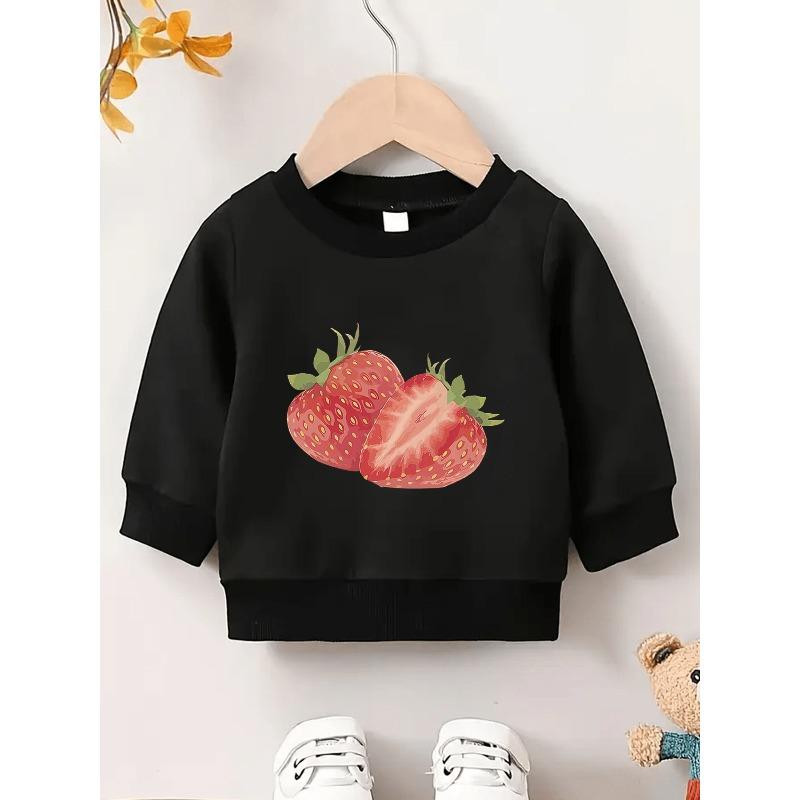 Kids Sweatshirt,A Lightweight And Comfortable Round-Neck Sweatshirt with a Strawberry Print , Suitable for Outdoor Activities ,Spring And Autumn