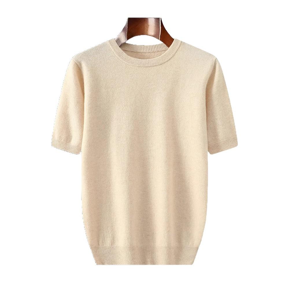 Men's Short-sleeved Fall/winter Casual Lightweight T-shirt with Simple Texture for Casual Office Wear, Round-neck Base Layer Sweater, Knitted Garment