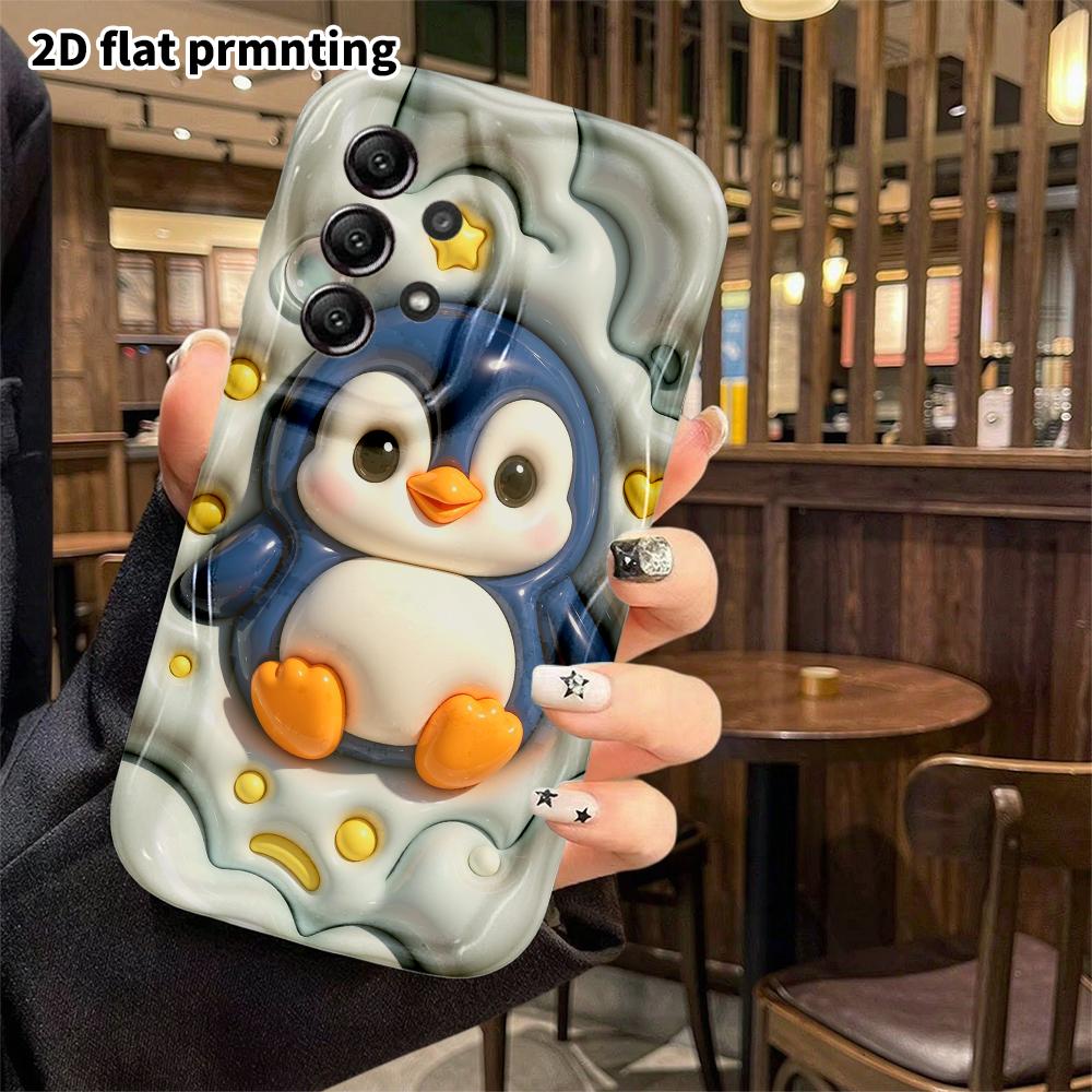 Phone case: 2D flat design suitable for Samsung Galaxy A34 A35 M05 M06 S20 S22 S21 FE Plus 5G protective case, blue little penguin, perfect Christmas 