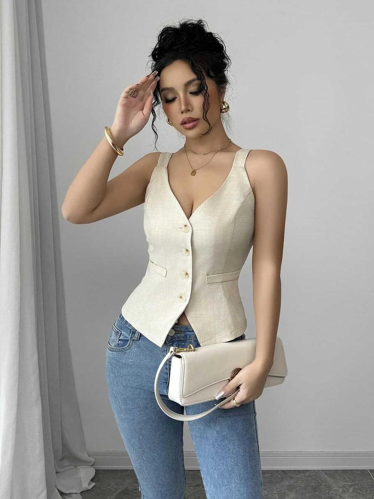 2025 Summer V-Neck Button-Up Cardigan Vest
