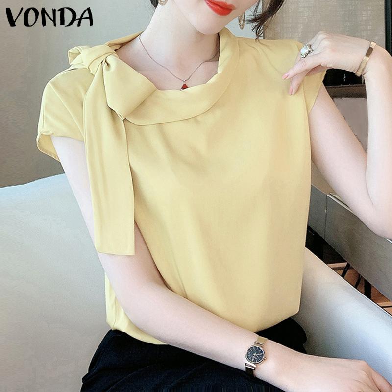 

VONDA Летние женские однотонные топы на шнуровке с короткими рукавами