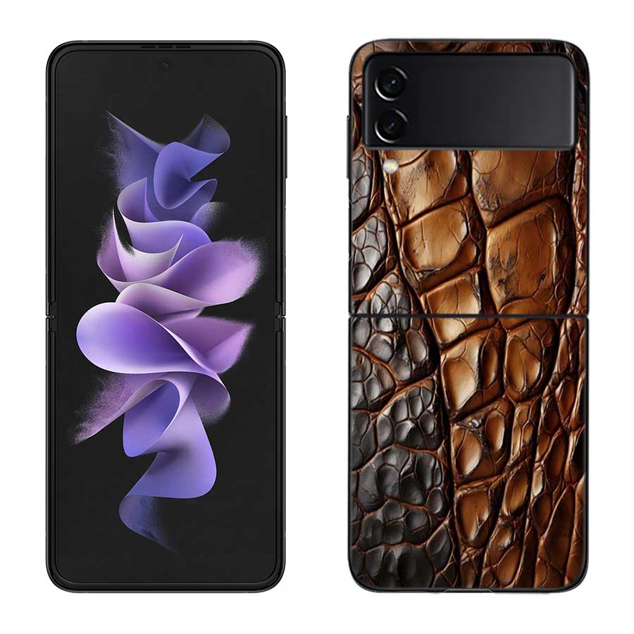 Crocodile Skin Phone Case For Samsung Z Flip 7 6 5G Galaxy Z Flip 5 4 3 Black Hard Cell Cover Luxury PC Shell Coque