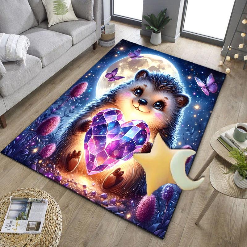 Sleepy Hedgehog Dreams Office Rug Chair Mat, Game Carpet, Suitable for Front Door, Bedroom, Living Room, Desk, Holiday Gift