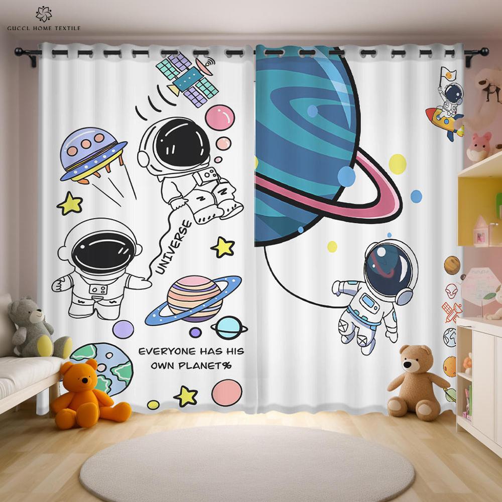 

Animated Cartoon Astronaut and Space Drapes for Kids Bedroom Window Decoration Semi Blackout Curtains Home Decoration W50xH130(CM)x2PCS&Rod pocket