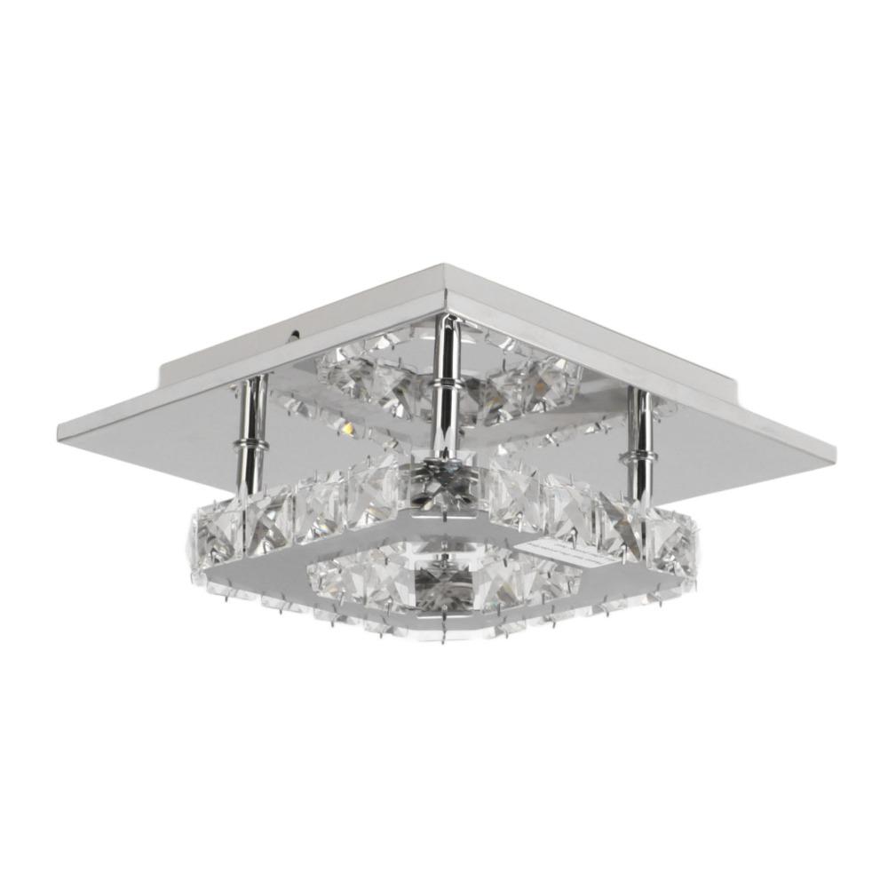 Faux Crystal Chandelier 3 Color Temperature Crystal Ceiling Light Modern Flush Mount Light Hallway