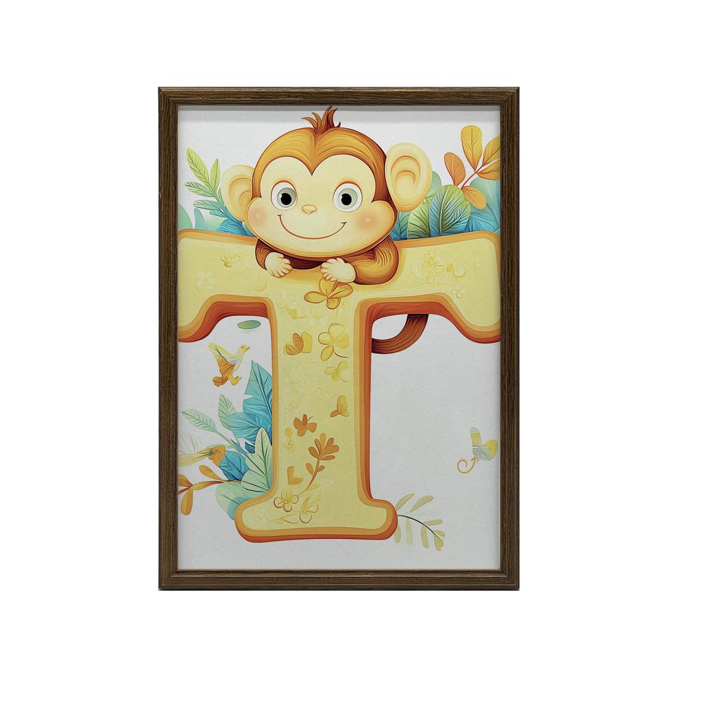 Plakat Wesoła Małpka Z Literą T Plakat Wesoła Małpka Z Literą T, 70X100 Cm, Bez Ramy, Papier Matowy 230 Gsm