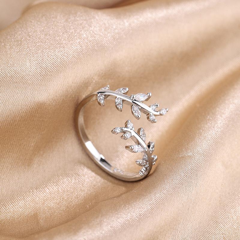 925 Silver Gold Adjustable Branch Zircon Women's Ring Wedding Fine Jewelry Offers With