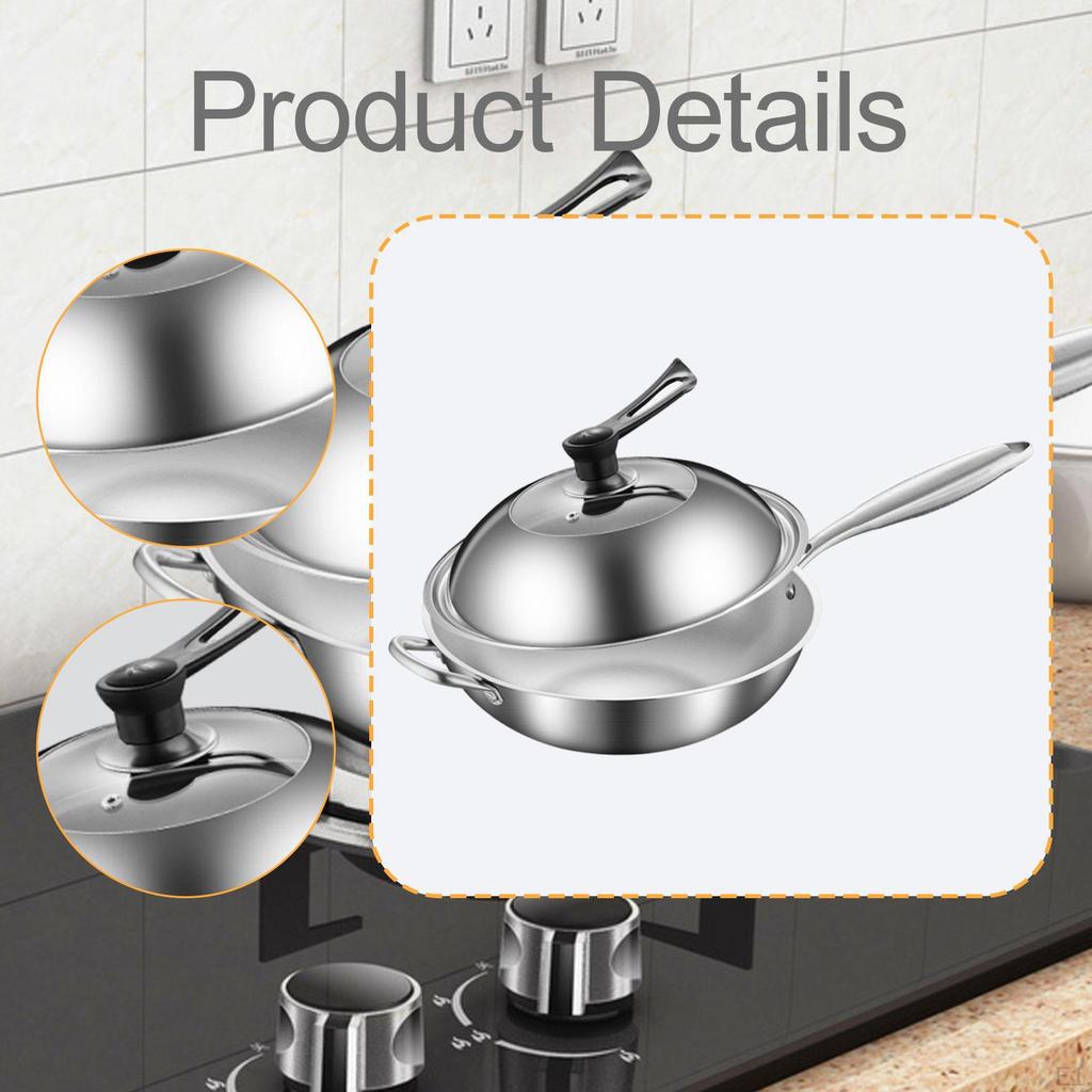 Stainless Steel Wok Pan Cooking Tool Ergonomic Handle Sturdy Versatile with Helper Stir Fry