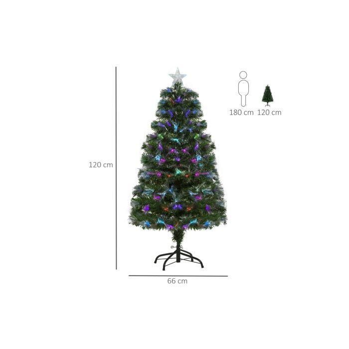 HOMCOM Sapin de Noël artificiel, lumières LED, pointe en forme d'étoile, 66 cm x 66 cm x 120 cm, vert