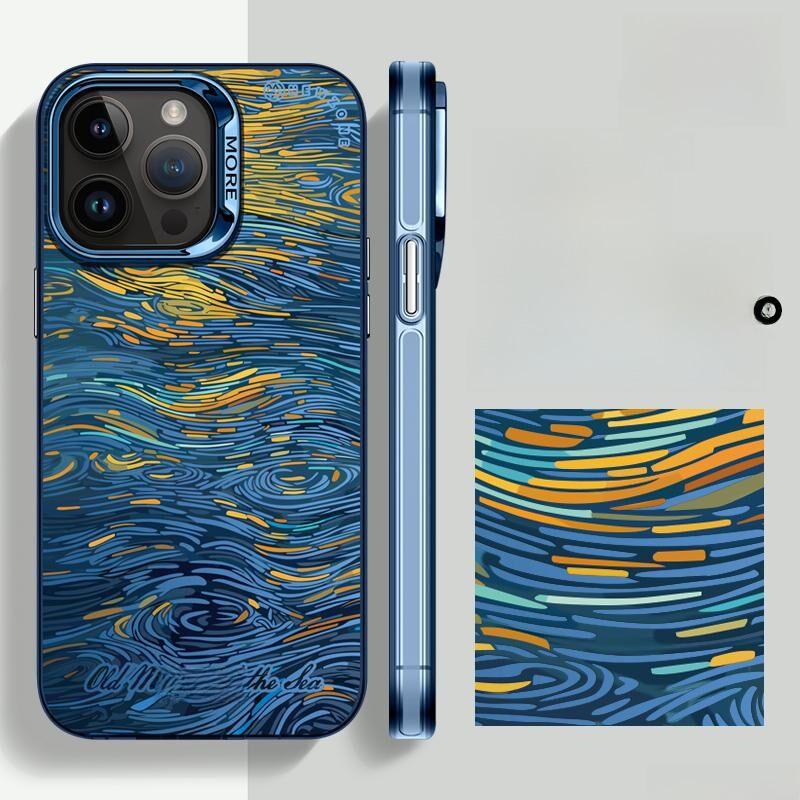 "Van Gogh Schneeb Berg Stoßfestes Mattes Silber Case für iPhone 16/15/14 Pro Max"