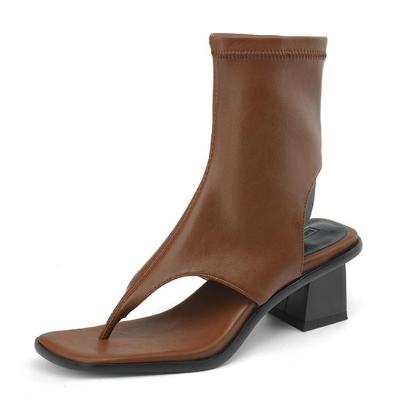 Vară Deget Boem Pantofi Plajă Sandale Femei Premium Gros Toc Roman Stretch Scurte Cizme Cool