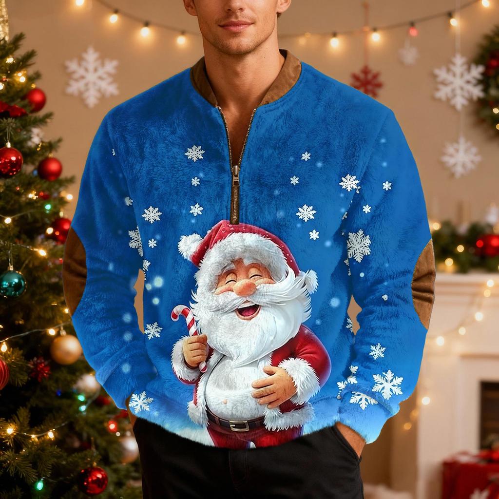 Mens Christmas Sweater Zip Up Sweatshirts Vintage Knit Graphic Sweatshirt Xmas Stand Collar Pullover