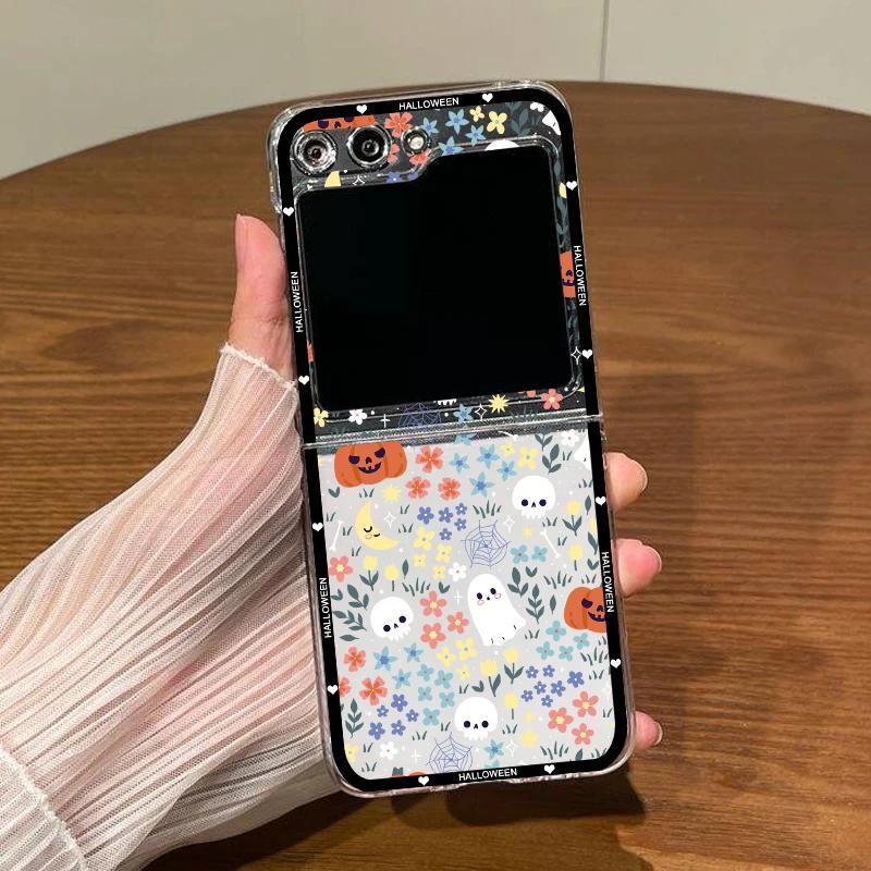 Fashionable Halloween Pumpkin Ghost Phone Case for Samsung Galaxy Z Flip6 Flip7 for Z Flip 7 6 5 4 3 Folding Clear Hard Cover