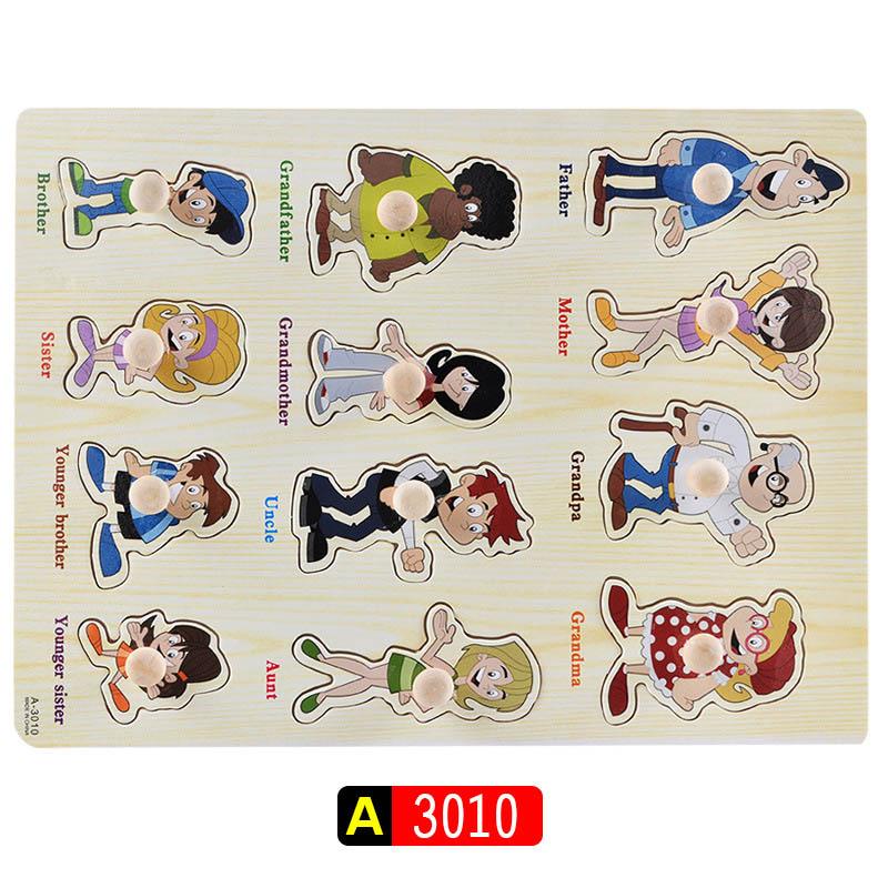Big Size Baby Montessori Wooden Puzzle Hand Grab Board Set Educational Toys Infantil Cartoon Number Letter Math Puzzle Kids Gift