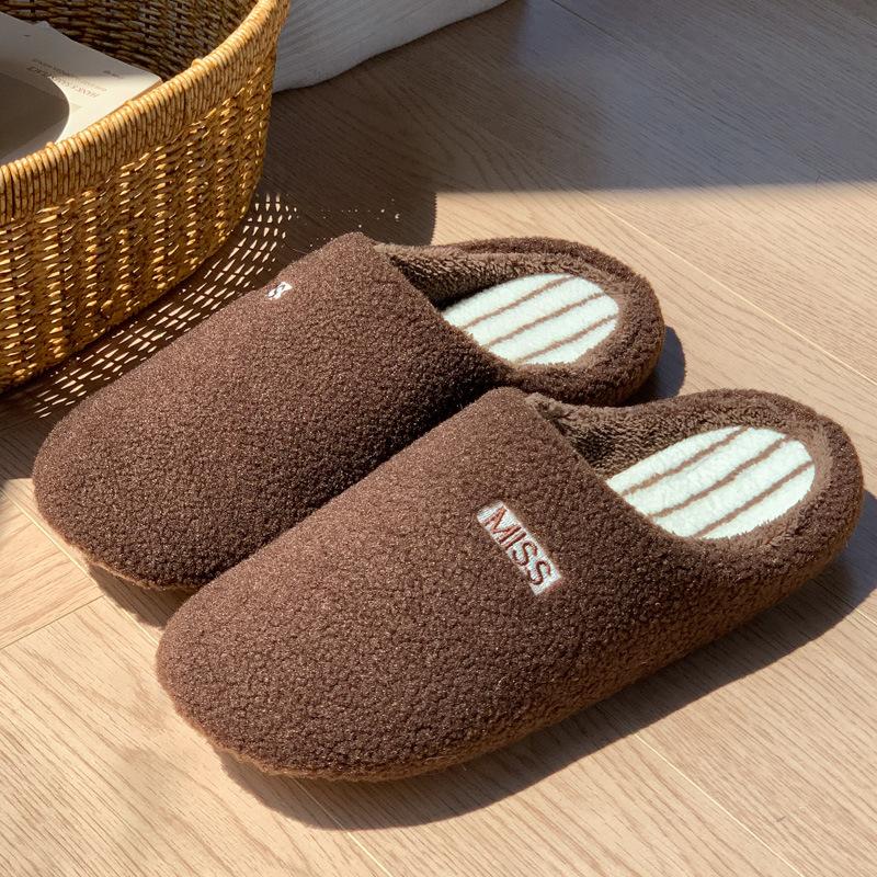 

Японские бесшумные хлопковые тапочки 2025 осень и зима новые домашние теплые бархатные нескользящие тапочки для пола 44-45 (Suitable for 43-44) глубокая кофе