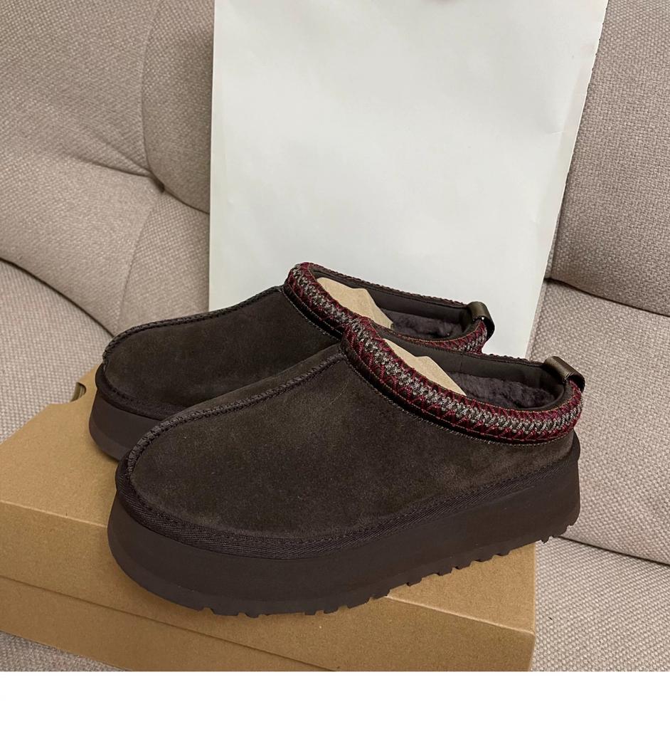 Women's Fur Slippers Indoor Outdoor Wear Thick Bottom Snow Boots Half Slippers Wool Cotton Shoes Warm Anti-Slip Winter Shoes