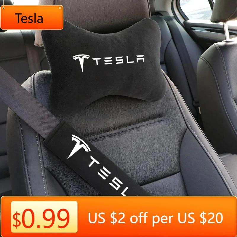 Car Sticker Tesla 2/4PCS Car Seat Belt Protect Shoulder Pads Cervical Spine Headrest Neck Pillows For Tesla Model 3 Model S Y Ro