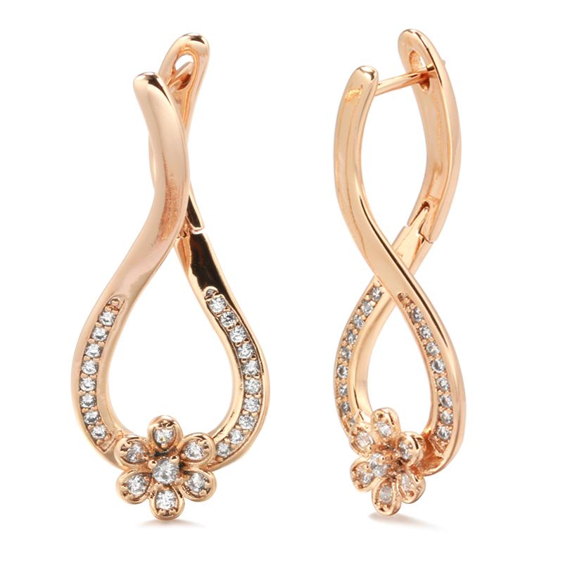 

New Geometric Flower Big Earrings Fashion Rose Gold Color Natural Zircon Long Drop Earring Vintage Daily Jewelry