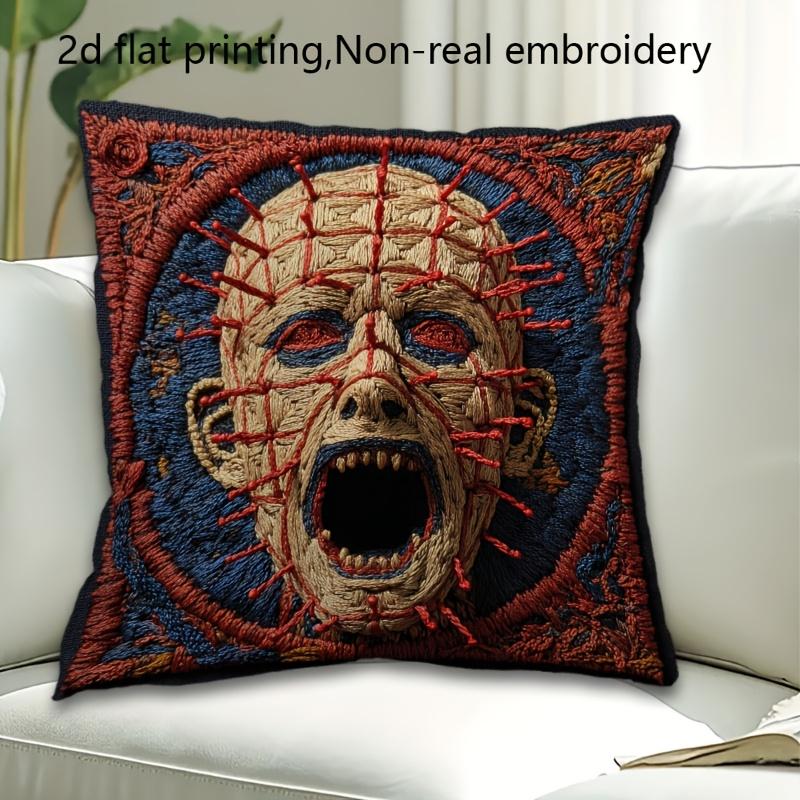 Vikama Embroidery-Style Horror Movie Cushion Cover Gothic Horror Style Living Room Sofa Cushion Cover Home Decor