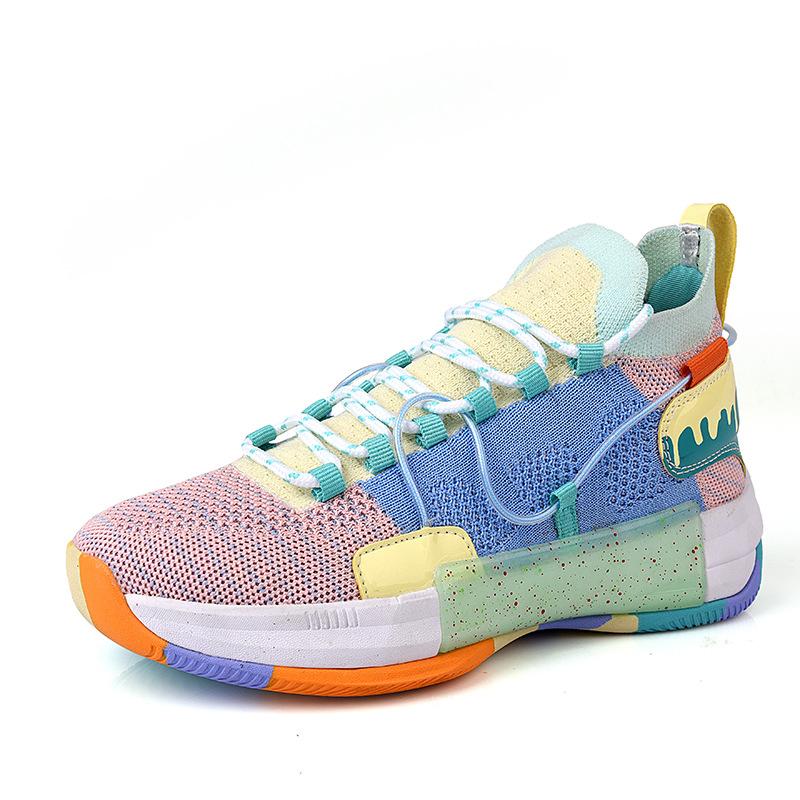 Basketball Shoes Summer New Couple Models Medium Help Flying Woven Breathable Cushioning Non-slip Actual Combat Large Size Men's Shoes Sports Shoes