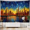 Urban Night Scene Oil Painting Tapestry Wall Hanging, Retro Starry Sky Decoration Home Mural, Polyester Fabric Blanket Bed Sheet