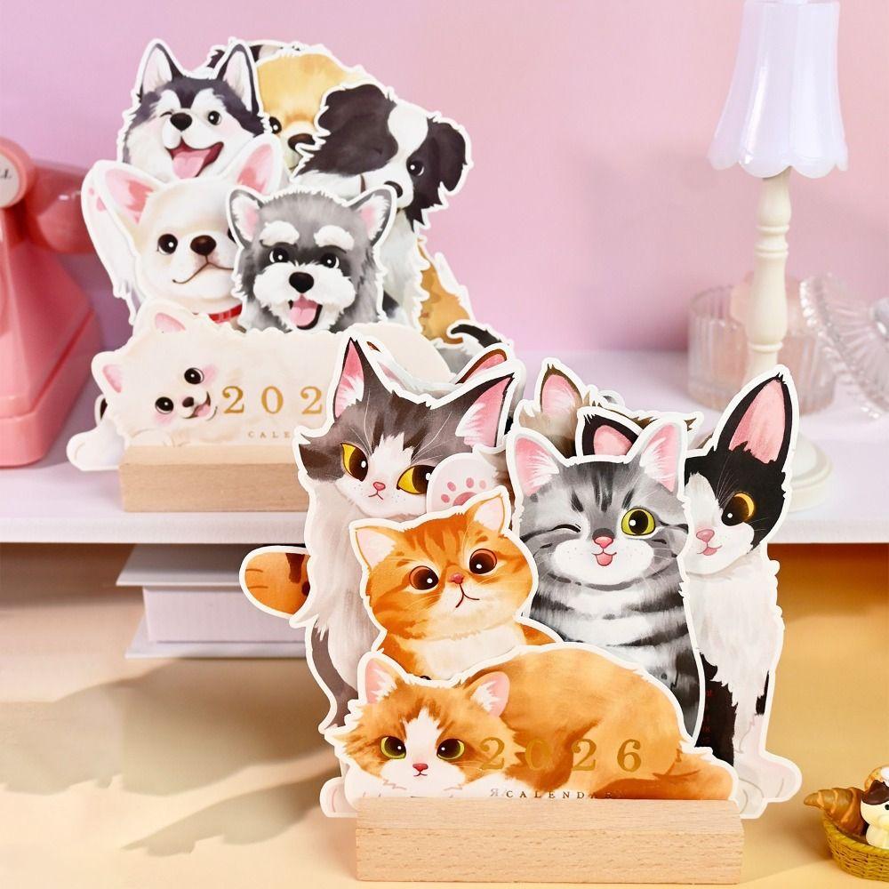 Coil Binding Cat Dog Desk Calendar Creative Daily Planning Supplies Portable Calendar  Office Use
