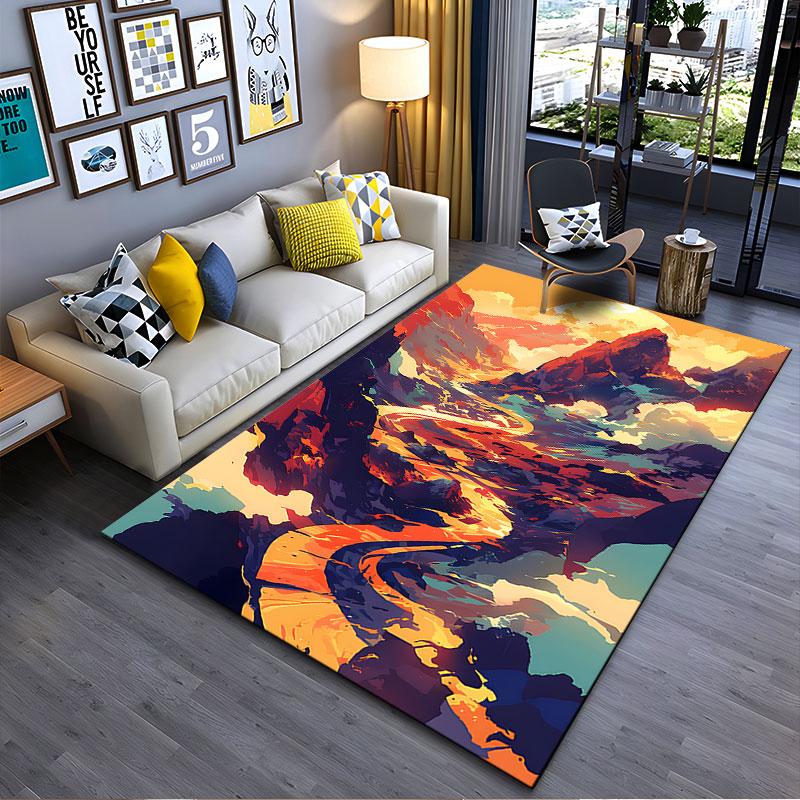 Mountain Sunset Landscape Carpet Suitable As a Non-slip Mat for the Living Room or Bedroom Sofa
