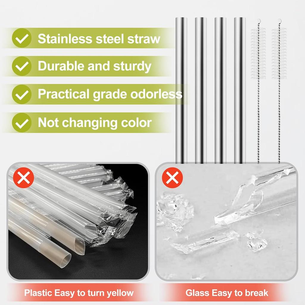 6Pcs Metal Straw Replacement Compatible With Owala FreeSip Sway 30oz Water Bottle, With 2 Straw Cleaner, Reble Stainless Steel Straws for Owala