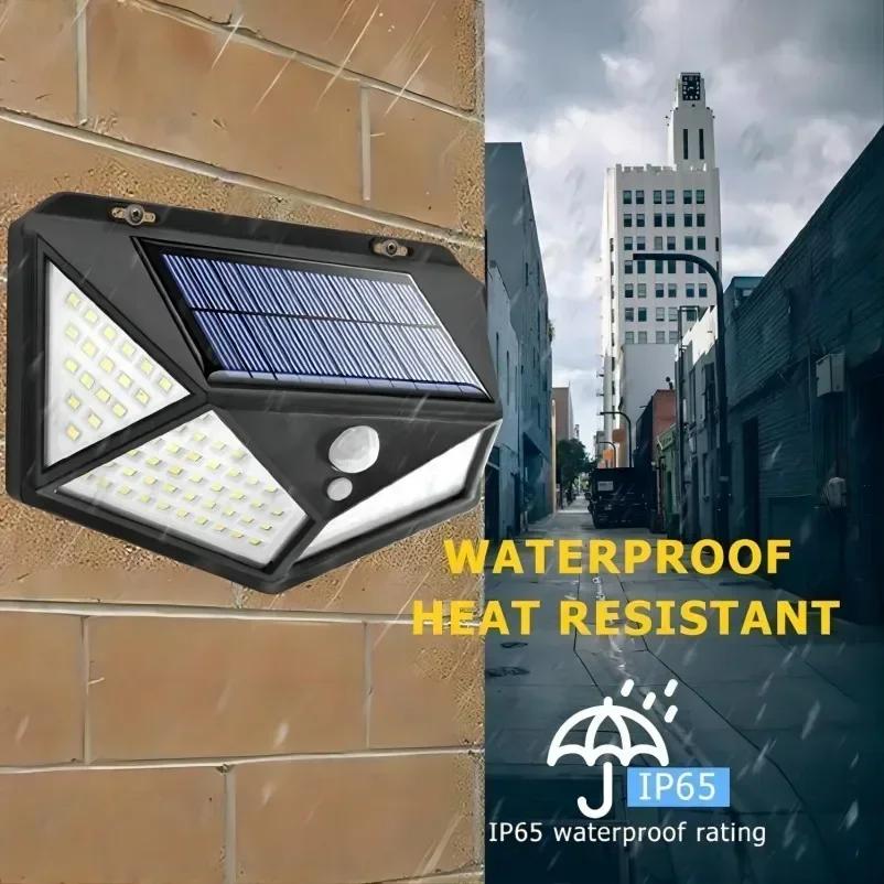 100LED solární nástěnné svítidlo Venkovní lampa vodotěsná pohybový senzor solární sluneční světlo Pouliční lampa Zahradní zábradlí Dekorativní lampa